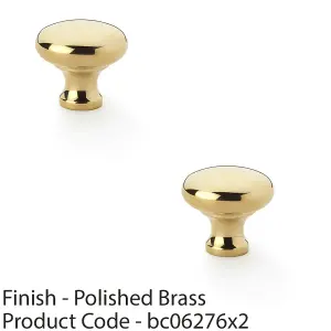 2 PACK - Victorian Round Door Knob - Polished Brass 32mm - Kitchen Cabinet Pull Handle