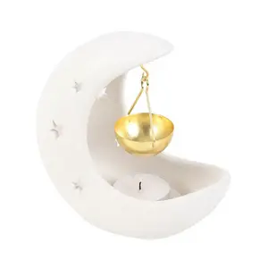 Something Different Crescent Moon Hanging Oil Burner White/Gold (One Size)