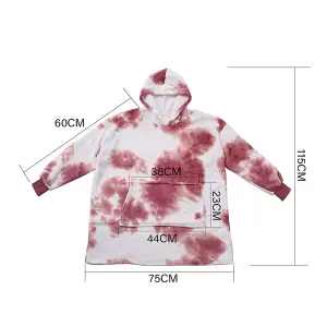 Pink Oversized Tie Dye Sherpa Blanket Hoodie with Front Pocket