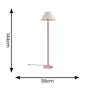 ValueLights Bobbles Rose Pink Bobbin Floor Lamp with Pink Trim Scallop Shade - LED Bulb Included