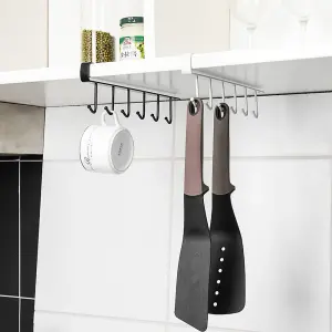 White Metal 6 Hooks Rail Cup Hook Rack  Hanging Holder Under Cabinet Closet