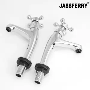 JASSFERRY Tall Pair of Basin Pillar Taps High Neck Victorian Crosshead Handle Chrome 1/2"