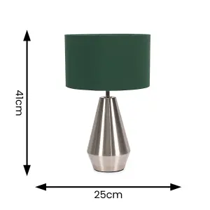 ValueLights Jax Silver Metal Touch Dimmer Table Lamp with Forest Green Drum Shade