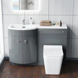 Nes Home 1100mm Left Hand Vanity Basin Unit & Elora Back To Wall Toilet Grey