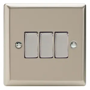 Varilight 3-Gang 10A 1- or 2-Way Rocker Switch Satin