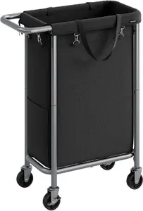 SONGMICS Single Laundry Basket on Wheels, Laundry Hamper, Removable Liner, Large Linen Storage, Ink Black