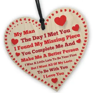 Red Ocean Anniversary Gift For Men MY MAN Wooden Heart Plaque Birthday Gift For My Man, Husband, Boyfriend, Valentines Day Gifts