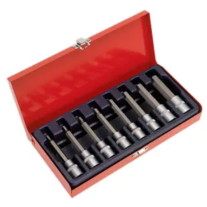 Sealey Hex Socket Bit Set Satin Finish 8 Pieces 1/2" Square Drive Metric AK9310