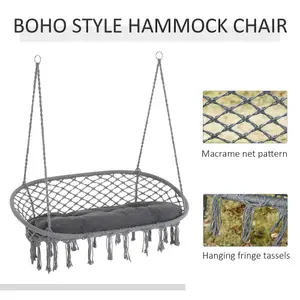 Outsunny Hanging Hammock Chair Macrame Seat for Patio Garden Yard Dark Grey