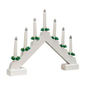 40cm Battery Operated Light up White Wooden Christmas Candle Bridge with 7 Warm White LEDs