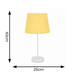 ValueLights Charles White Single Stem Table Lamp with Mustard Tapered Lamp Shade and LED Bulb