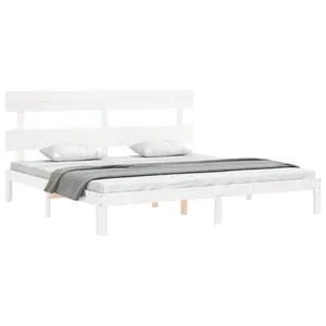 Berkfield Bed Frame with Headboard White 200x200 cm Solid Wood