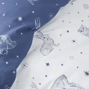 Bianca Brushed Starlight Animals Reversible Cotton Duvet Cover Set with Pillowcase White/ Blue