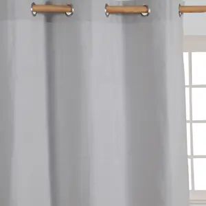 Homescapes Plain Off Grey Cotton Eyelet Curtains 137 x 228 cm