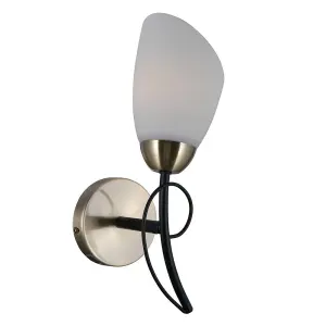 Luminosa Stylized Wall Lamp Black, Antique Bronze 1 Light  with White Shade, E27