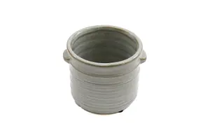 Ceramic Grey Ribbed Planter With Handles 12.5cm