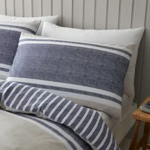 Catherine Lansfield Bedding Textured Banded Stripe Duvet Cover Set with Pillowcase Blue