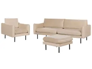 Velvet Living Room Set with Ottoman Beige VINTERBRO