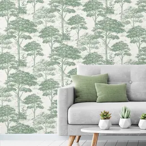 Maison Green Tree Wallpaper Grandeco Paste The Wall Off White Vinyl Textured