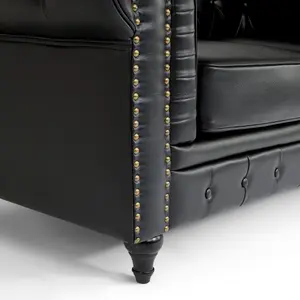 Faux Leather Chesterfield 3 Seater Sofa - Black