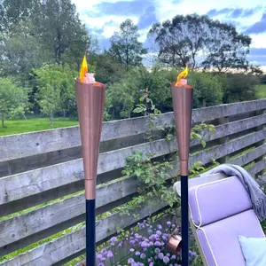 Outdoor Copper Oil Torch - Garden Patio Lighting - Garden Tiki Torch on Pole - Metal Garden Torch