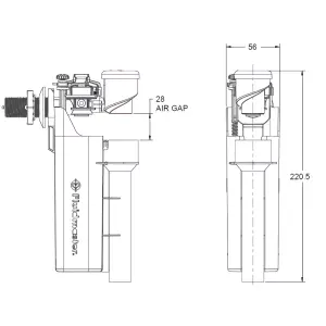 Fluidmaster Airgap 6000 Brass & plastic Side entry Float Fill valve 50mm