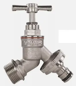 Garden Outside Tap 1/2 & 3/4 Quick Connector Hose Plug Various Models Lever Nickel Plated Brass Bib (Barbed) 1/2"