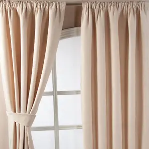 Homescapes Natural Chenille Pencil Pleat Lined Curtains Pair, 66 x 72"