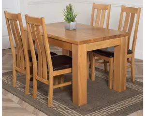 Dakota 127 x 82 cm Chunky Oak Small Dining Table and 4 Chairs Dining Set with Princeton Chairs