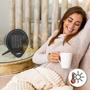 Duronic FH15K Electric Fan Heater with Ceramic Elements, 1.5kW Power, Timer Function up to 15 Hours, 2 Heat Settings (black)