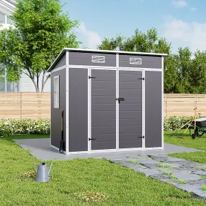 Outdoor Double Door Storage Shed with Floor and Windows, Light Grey, 183cm H