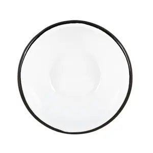 Argon Tableware - White Enamel Bowls - 16cm - Black - Pack of 12