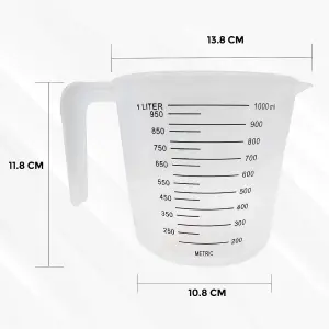 3pk Plastic Measuring Jugs 1 Litre, Plastic Measuring Jug for Kitchen & Baking Plastic Jugs, Plastic Jug with Measuring Scale