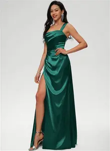 JJ's House Prom Dress Emerald Sleeveless Long Asymmetrical Sheath Stretch Satin 2025