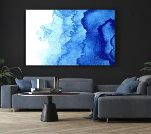 Watercolour Blues To White Canvas Print Wall Art - Medium 20 x 32 Inches