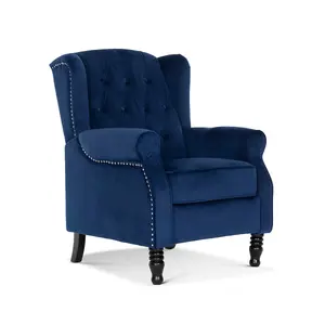 Velvet Blue Marianna Manual Recliner Wingback Chair