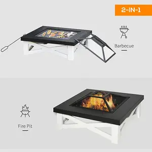 3 in 1 Outdoor Square Outdoor Brazier with BBQ Grill