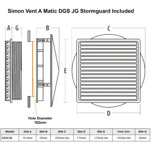 Simon Vent-A-Matic Double Glazing Static Window Fan Ventilator & Stormguard 162mm DGSJG