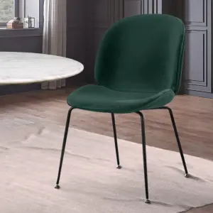 Luxurious Dark Green Velvet Dining Chair with Black Metal Legs