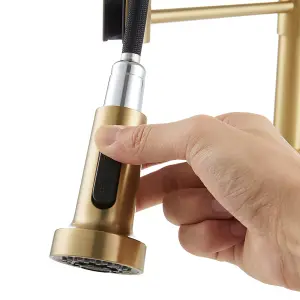 Gold Stainless Steel Side Lever Kitchen Spring Neck Pull Out Kitchen Tap Mixer Tap