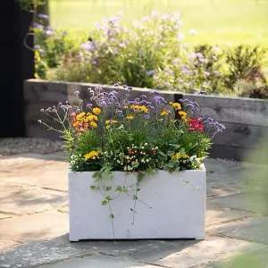 Primrose Poly Terrazzo Stone Small White Trough Patio Planter 80cm