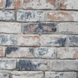 Fresco Blue & red Distressed effect Brick Smooth Wallpaper