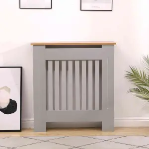 Oypla Small Grey Wooden Slatted Grill Radiator Cover MDF Cabinet