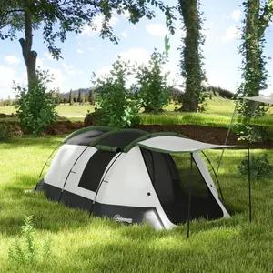 Outsunny Tunnel Tent with Bedroom, Living Room and Porch for 3-4 Man, Green