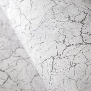 Galerie Azulejo Silver Bento Distressed Marble Crackle Wallpaper Roll