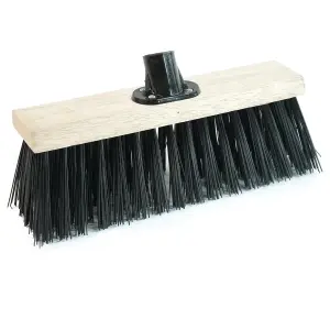 1 x Black 13" Strong PVC Bristle Brooms With Wooden Handle Ideal For Driveways, Warehouses & Garages