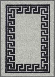 Machine Washable Greek Key Design Anti Slip Doormats Grey 57x90 cm