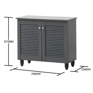 Modern Shoe Storage Cabinet 2 Doors Footwear Stand Rack Unit Cupboard Dark Grey