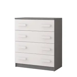 Modern White and Grey Chest of Drawers H930mm W800mm D400mm - White Handles for Contemporary Kids' Rooms