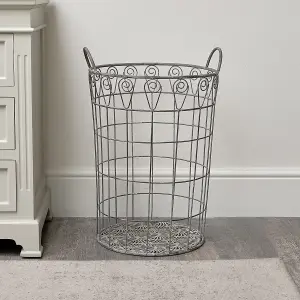 Melody Maison Large Ornate Rustic Grey Laundry Storage Basket - 61cm